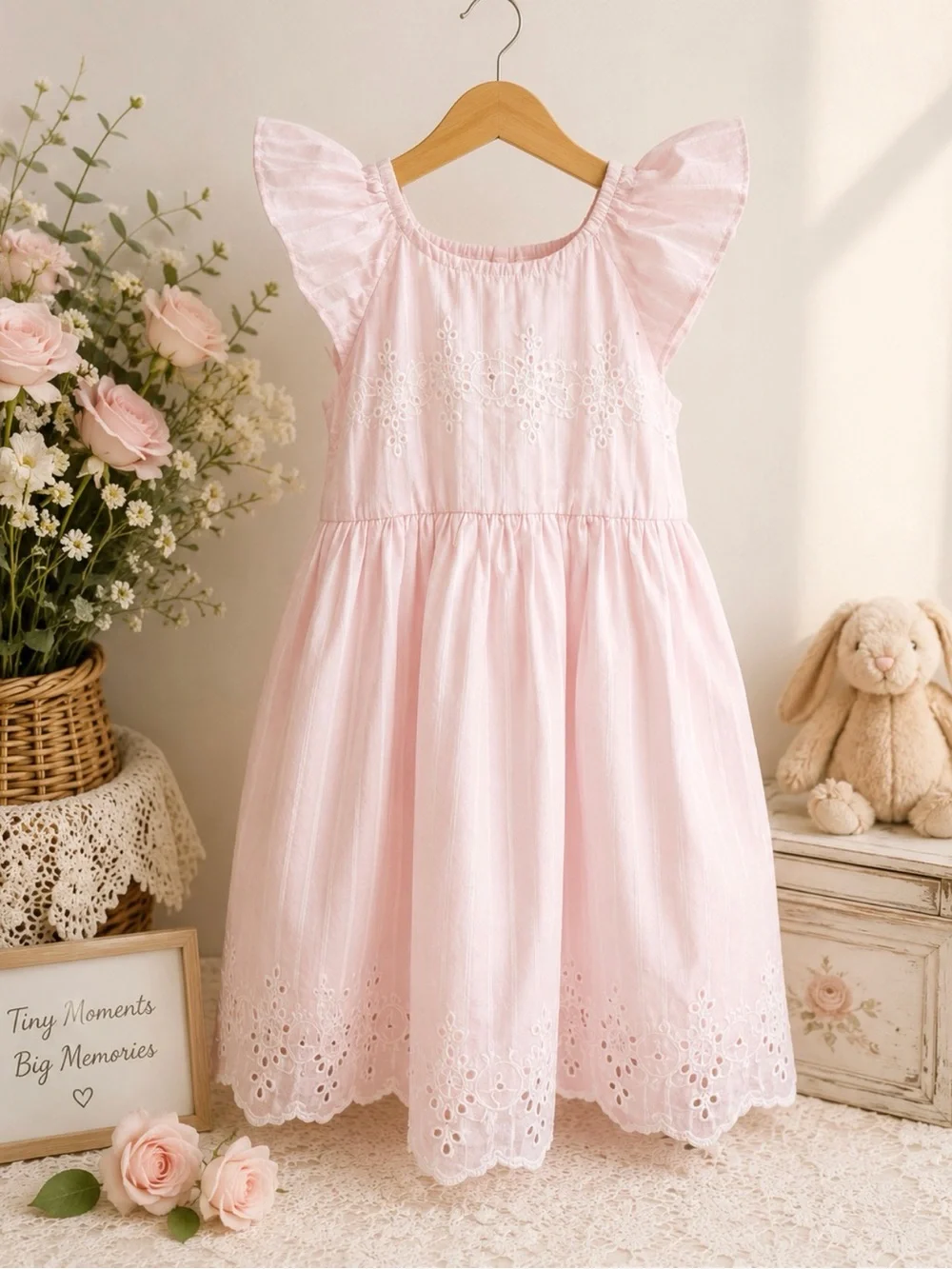 GAP Light Pink /white stripe Eyelet Flutter Dress size 4/5